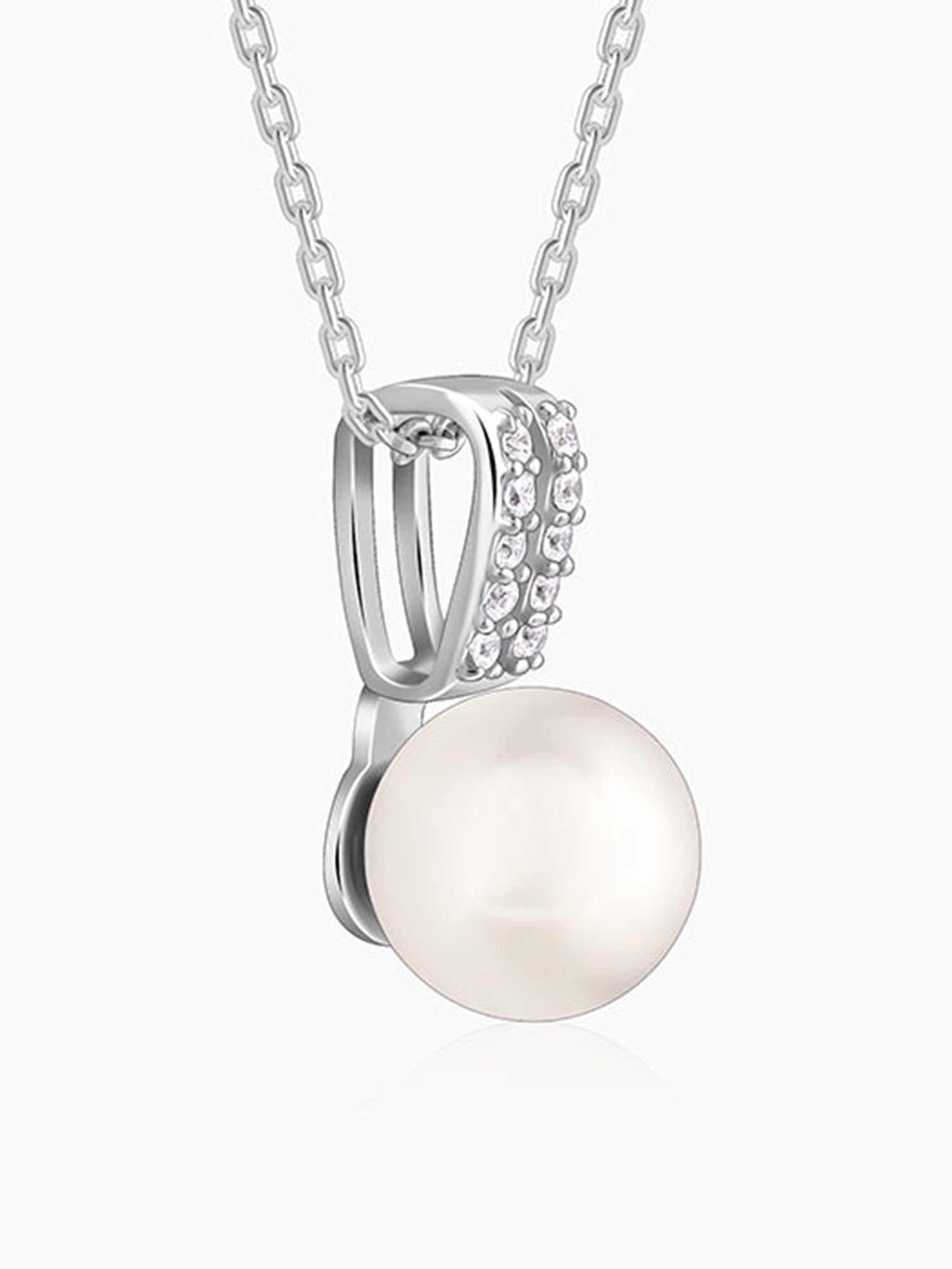 Silver Fall Pearl Pendant With Link Chain