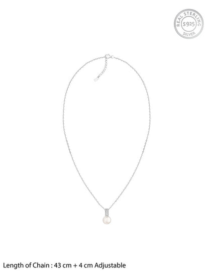 Silver Fall Pearl Pendant With Link Chain