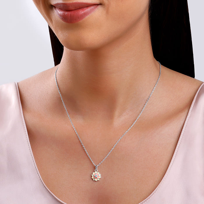 Silver Floral Fusion Pendant With Link Chain - view 3