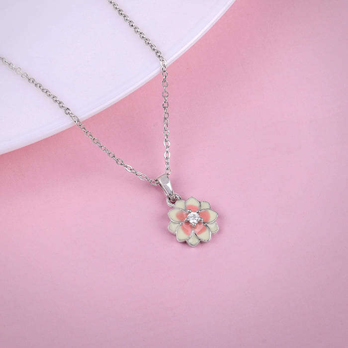 Silver Floral Fusion Pendant With Link Chain - view 2