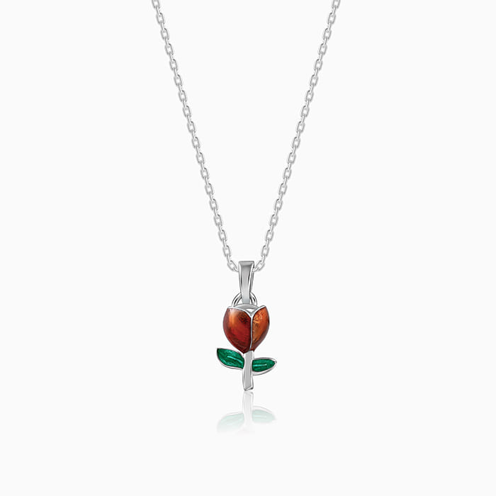 Silver Red Roses Pendant with Link Chain – GIVA