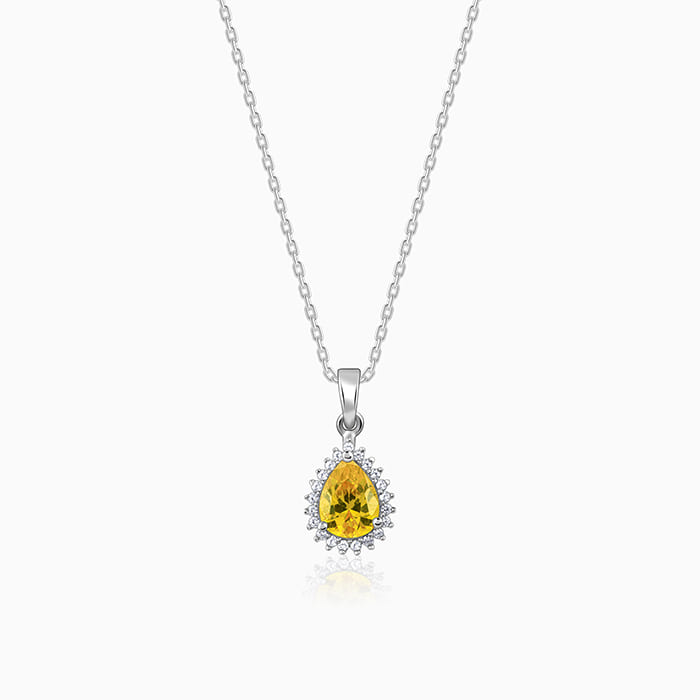 Silver Yellow Drop Pendant With Link Chain - Image 1