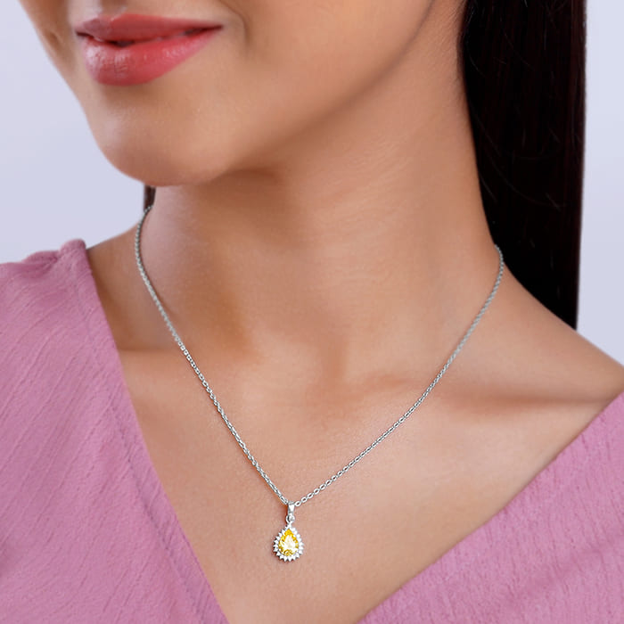 Silver Yellow Drop Pendant With Link Chain - view 3