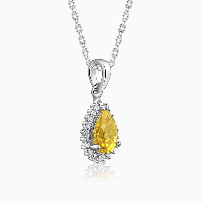 Silver Yellow Drop Pendant With Link Chain - view 4