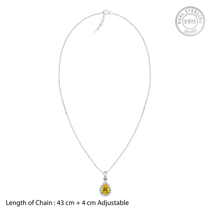 Silver Yellow Drop Pendant With Link Chain - view 5