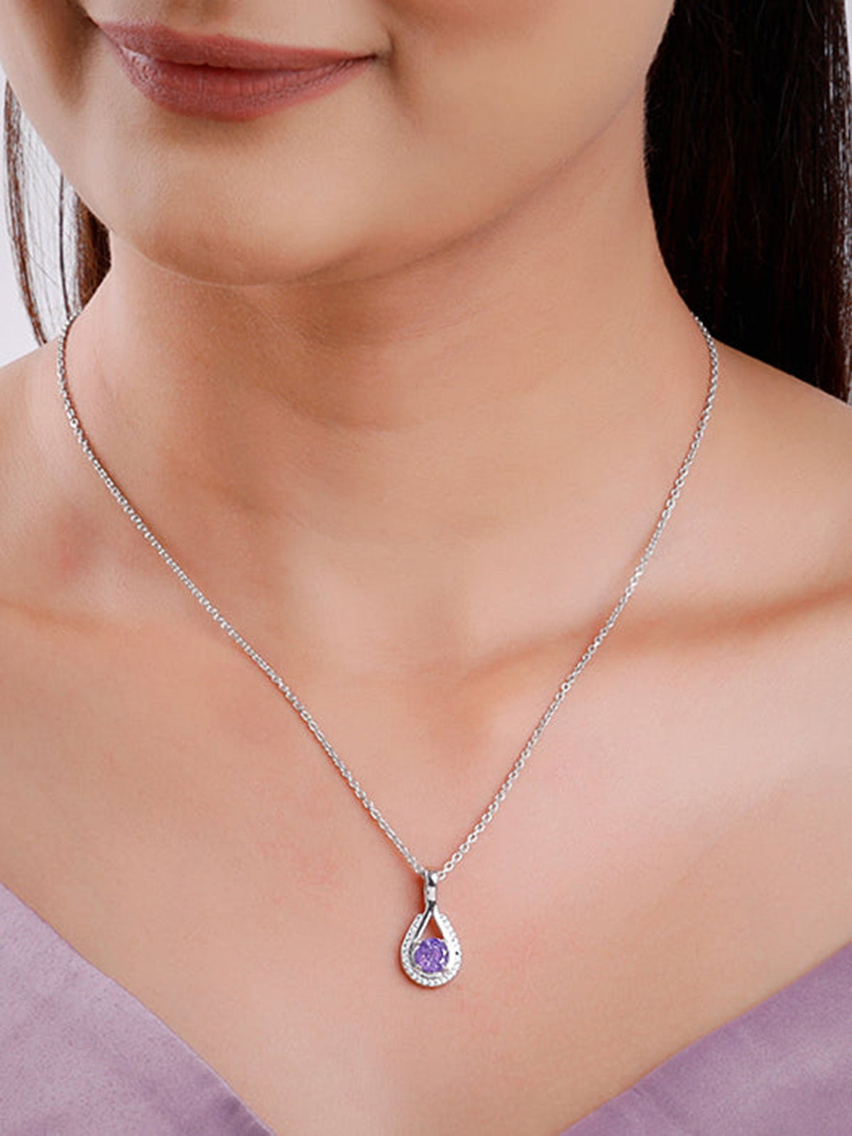 Silver Blissful Azure Pendant with Link Chain