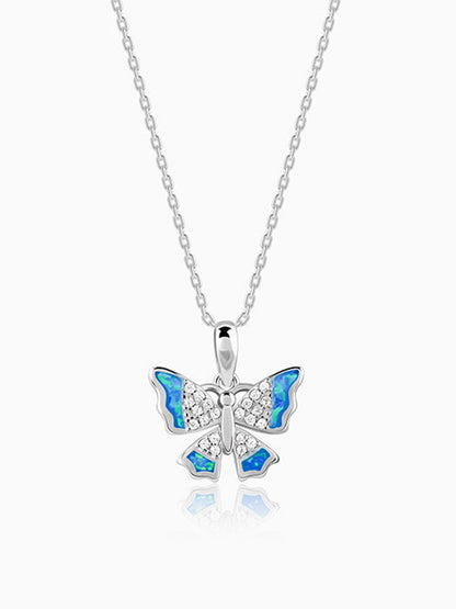 Silver Azure Butterfly Pendant With Link Chain