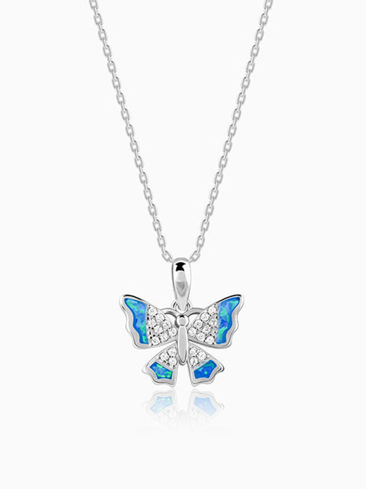 Silver Azure Butterfly Pendant With Link Chain