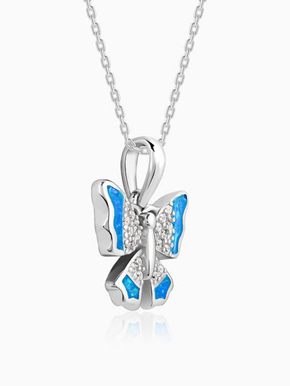 Silver Azure Butterfly Pendant With Link Chain