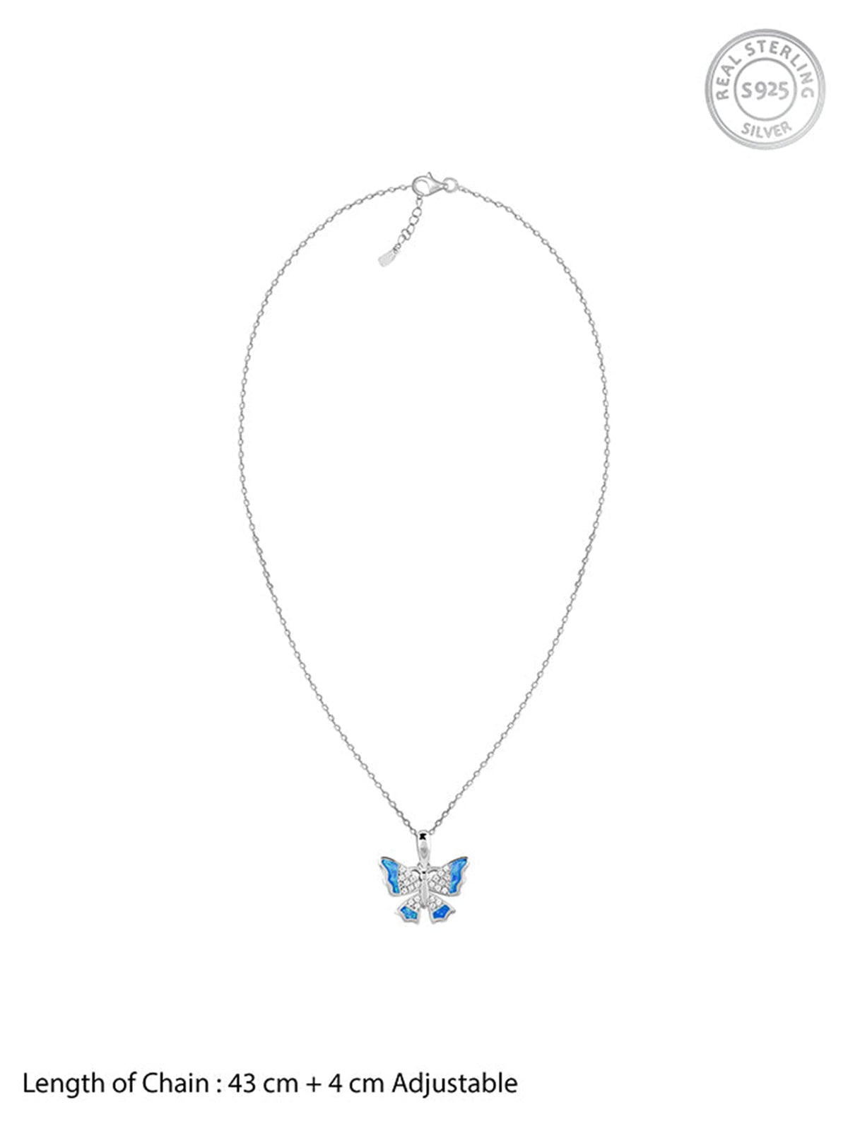 Silver Azure Butterfly Pendant With Link Chain