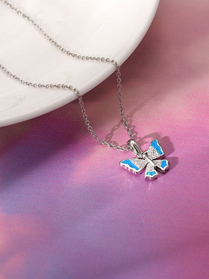Silver Azure Butterfly Pendant With Link Chain