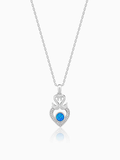 Silver Swan Heart Pendant With Link Chain