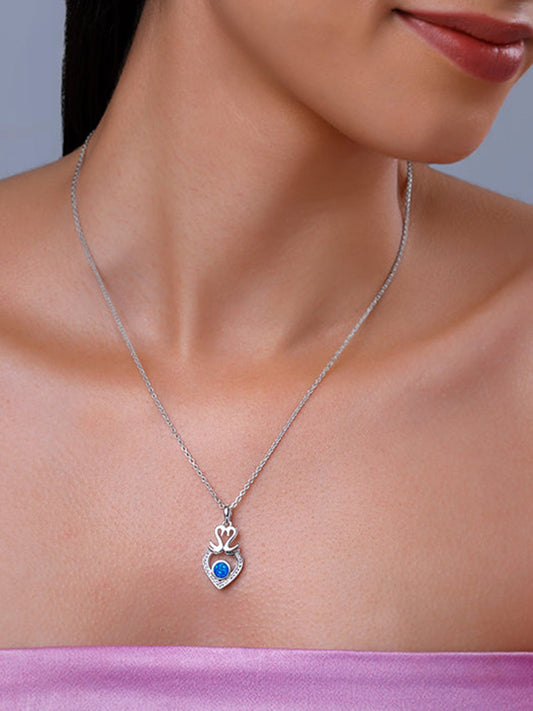 Silver Swan Heart Pendant With Link Chain