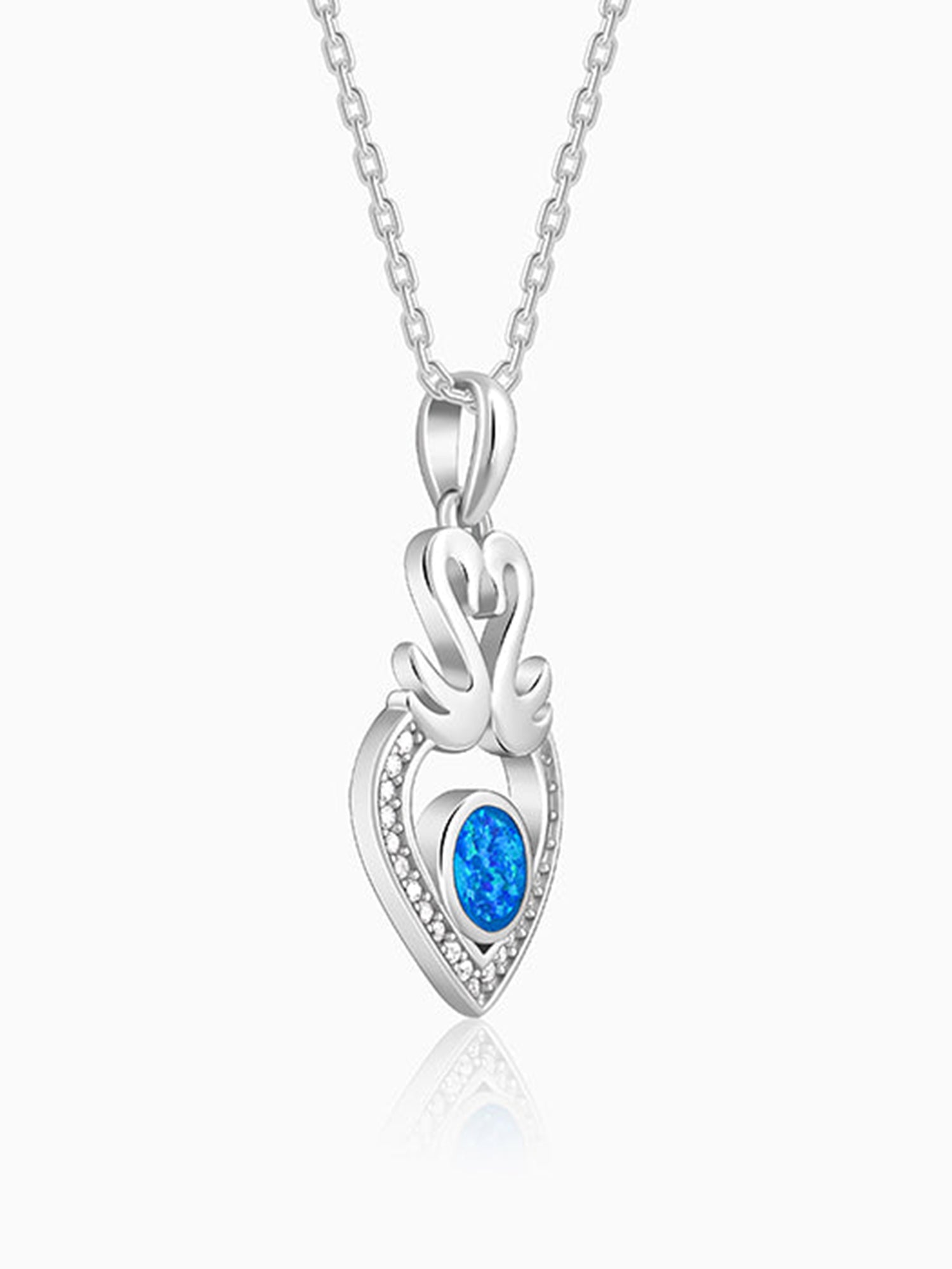 Silver Swan Heart Pendant With Link Chain