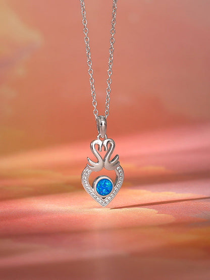 Silver Swan Heart Pendant With Link Chain