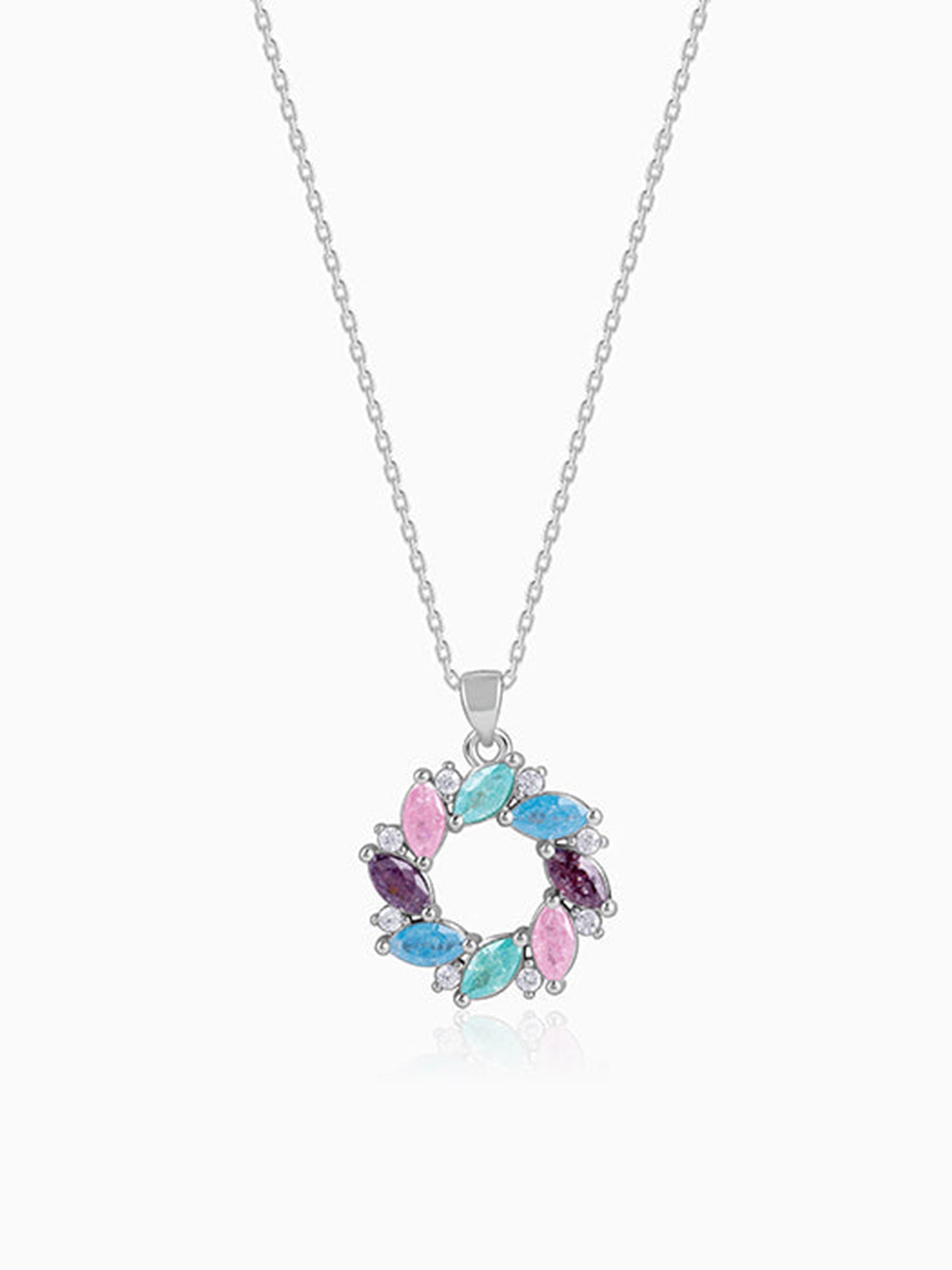 Silver Colourful Wreath Pendant with Link Chain