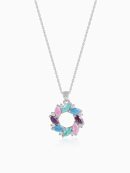 Silver Colourful Wreath Pendant with Link Chain