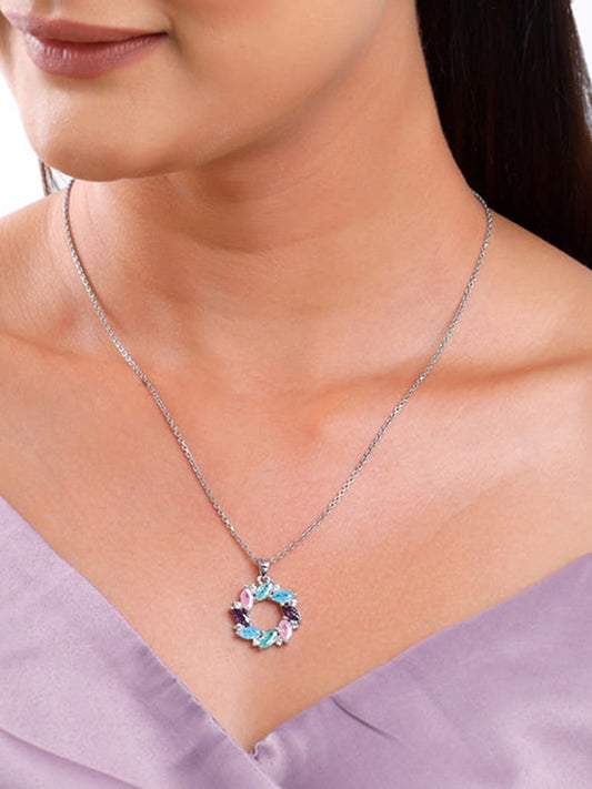 Silver Colourful Wreath Pendant with Link Chain