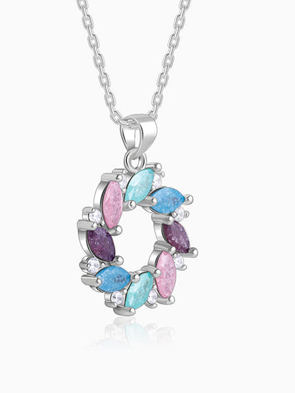 Silver Colourful Wreath Pendant with Link Chain