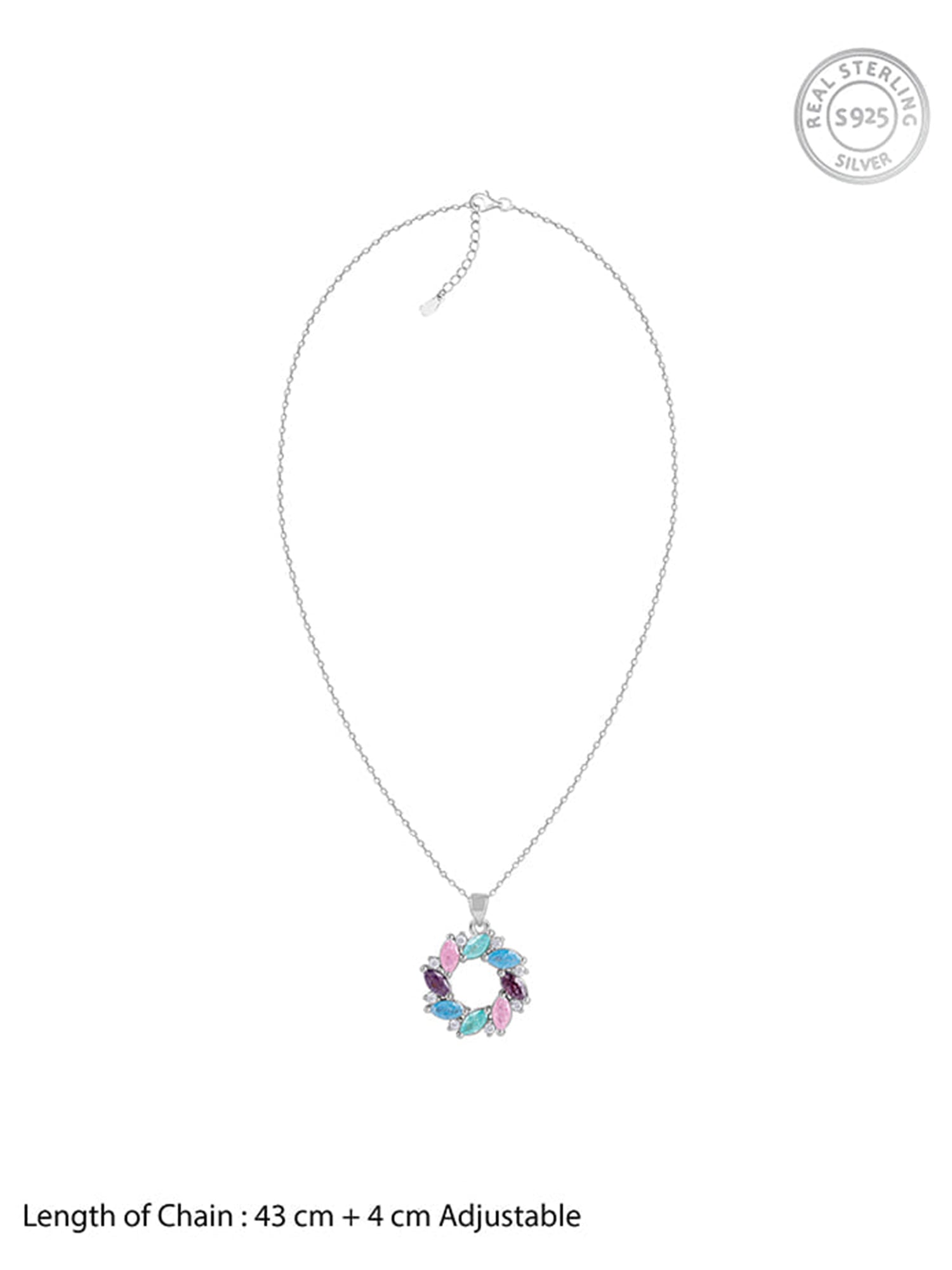 Silver Colourful Wreath Pendant with Link Chain