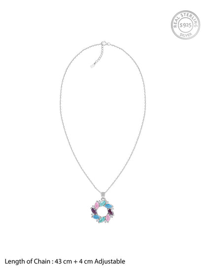 Silver Colourful Wreath Pendant with Link Chain