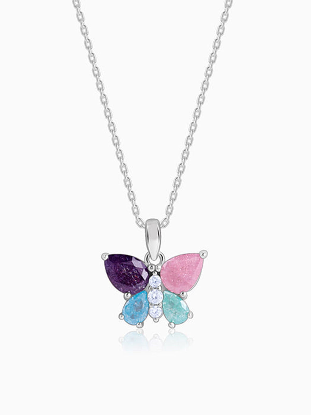 Silver Colourful Butterfly Pendant with Link Chain