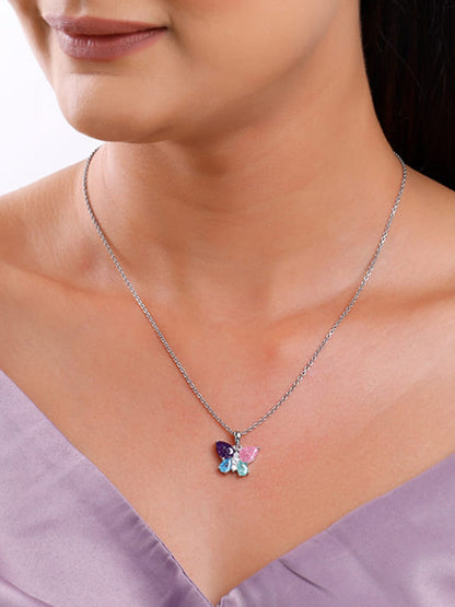 Silver Colourful Butterfly Pendant with Link Chain