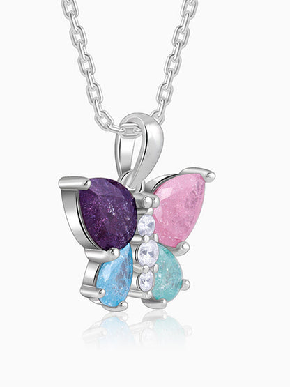 Silver Colourful Butterfly Pendant with Link Chain
