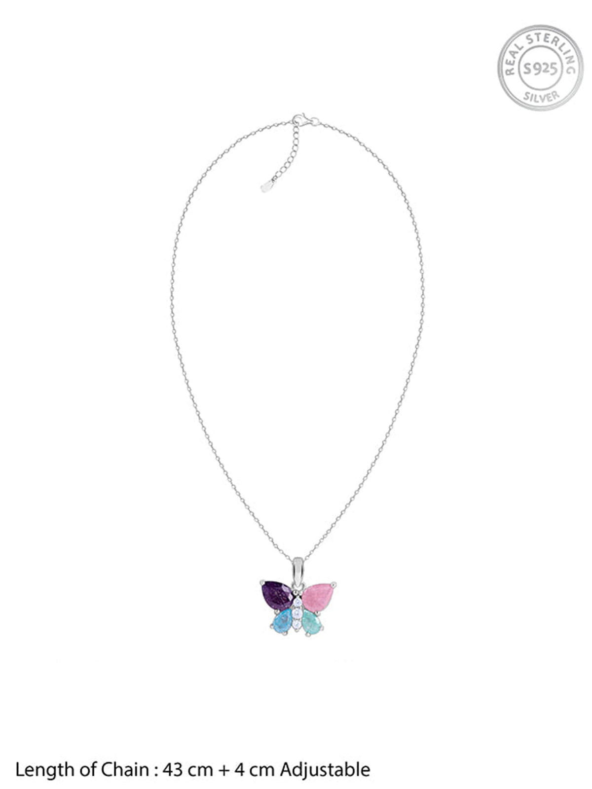 Silver Colourful Butterfly Pendant with Link Chain