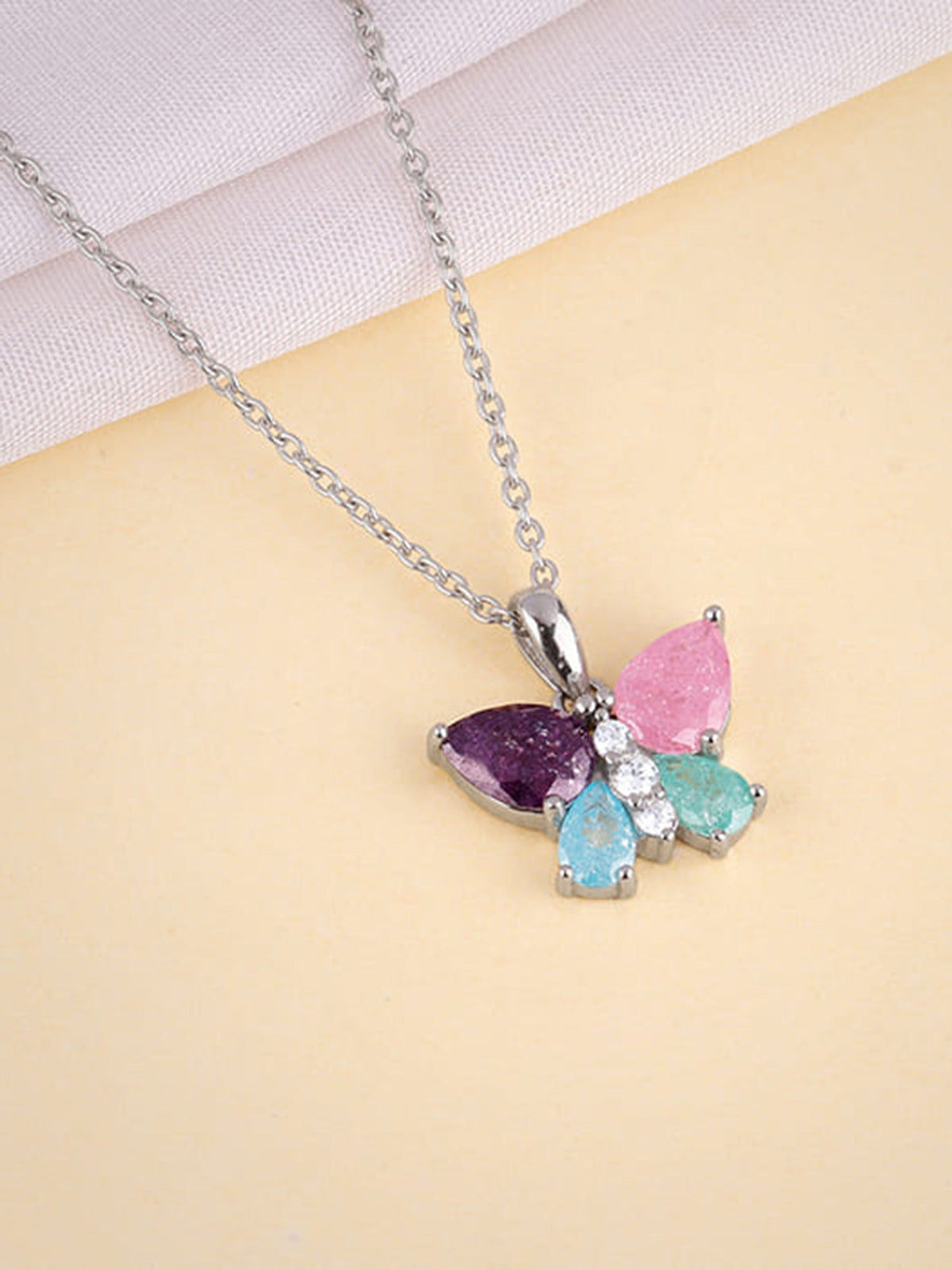 Silver Colourful Butterfly Pendant with Link Chain