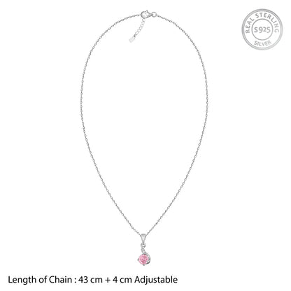 Silver Pink Shine Pendant With Link Chain
