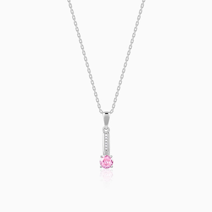 Silver Pink Glam Pendant With Link Chain - view 2