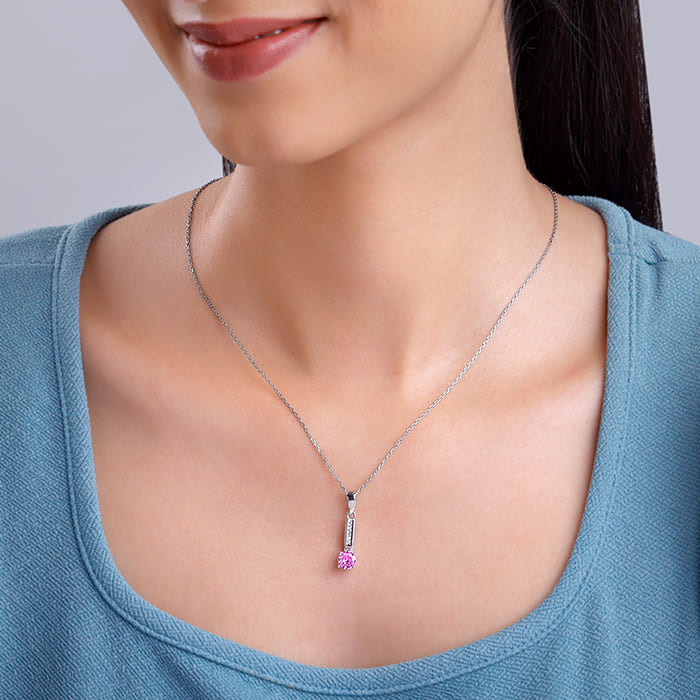 Silver Pink Glam Pendant With Link Chain - view 3