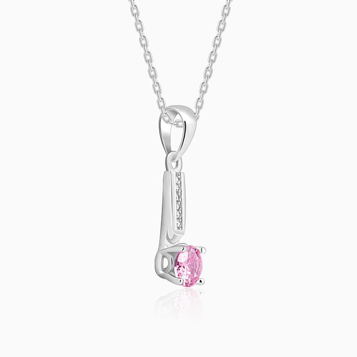 Silver Pink Glam Pendant With Link Chain - view 4