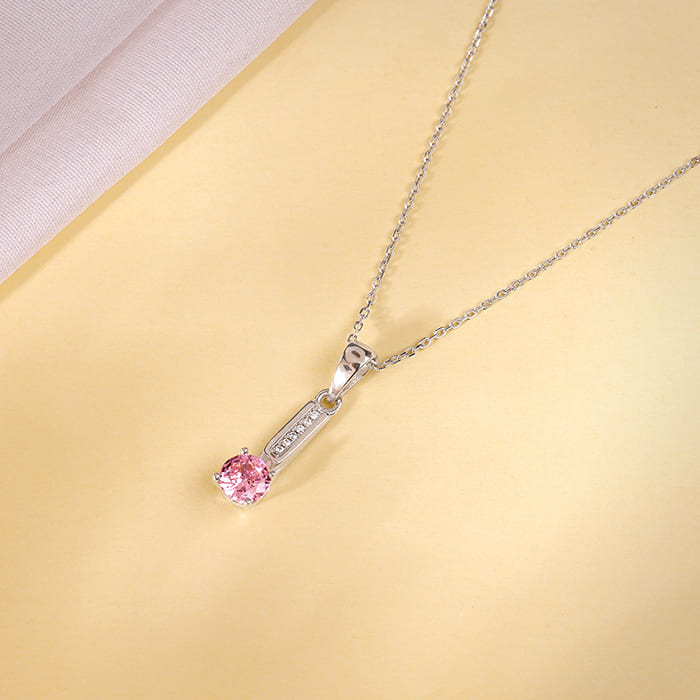 Silver Pink Glam Pendant With Link Chain - Image 1