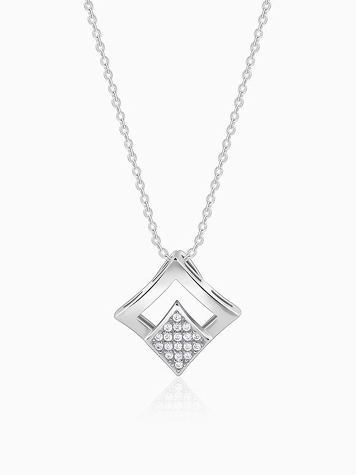 Silver Radiant Rhombus Pendant with Link Chain