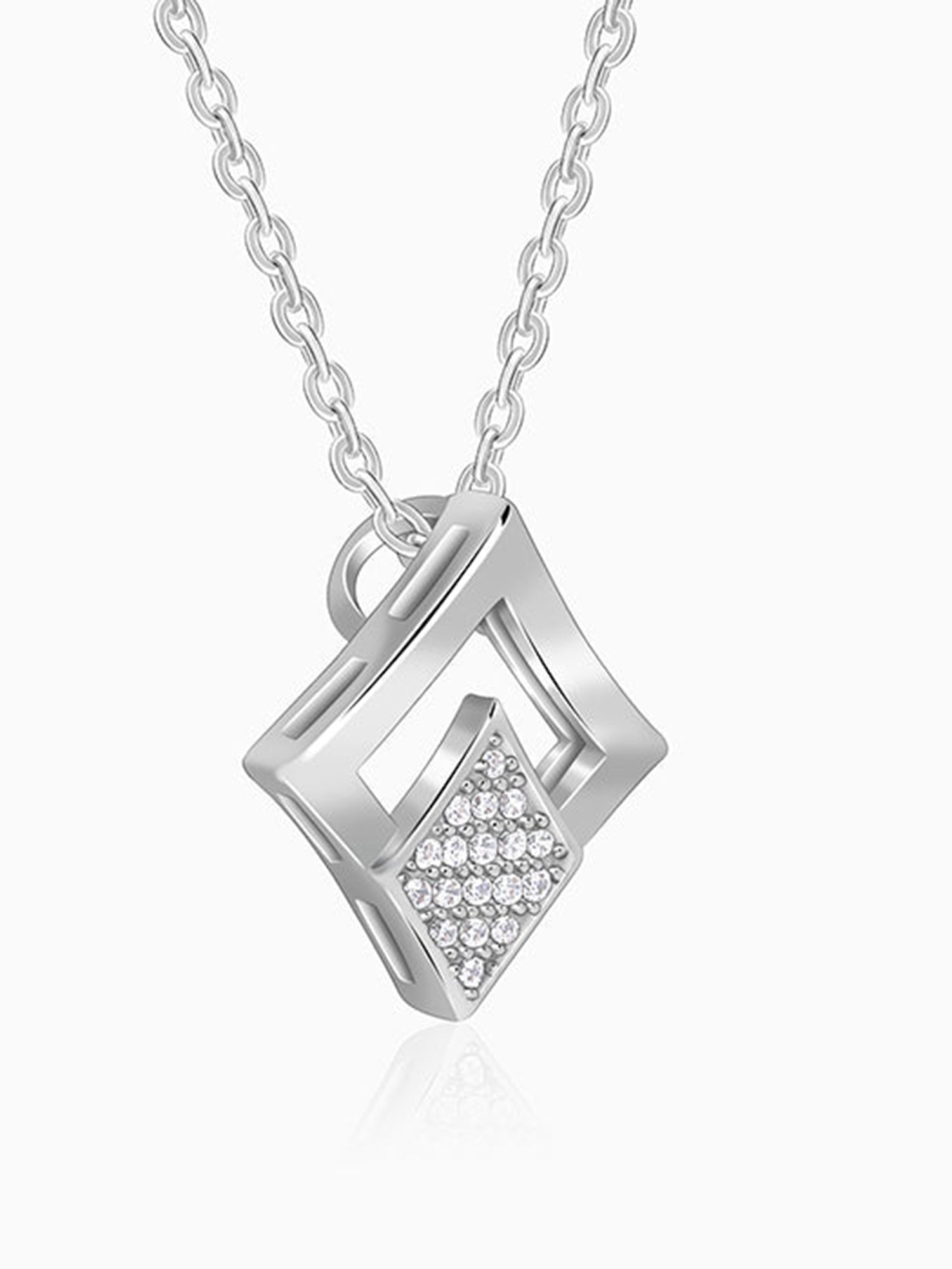 Silver Radiant Rhombus Pendant with Link Chain