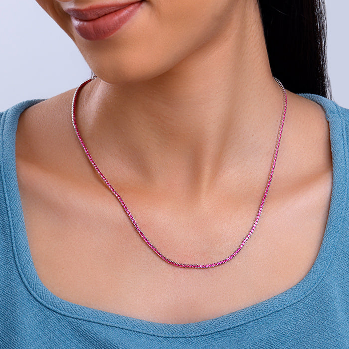 Silver Pink Whisper Tennis Necklace - view 3