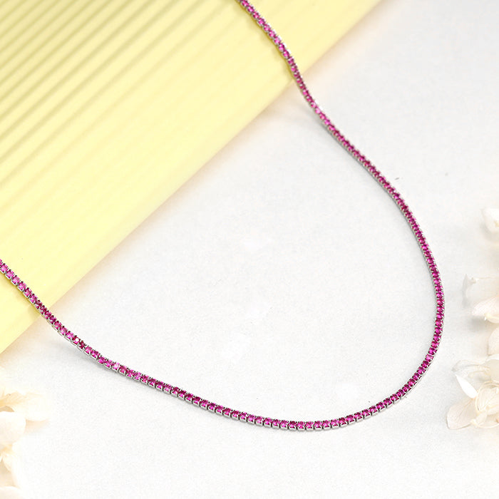 Silver Pink Whisper Tennis Necklace - view 2