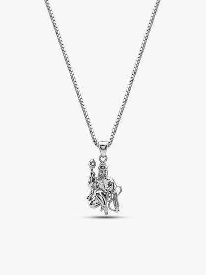 Silver Anjaneya Pendant With Box Chain For Him