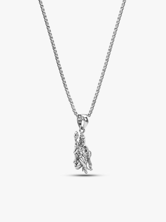 Silver Anjaneya Pendant With Box Chain For Him