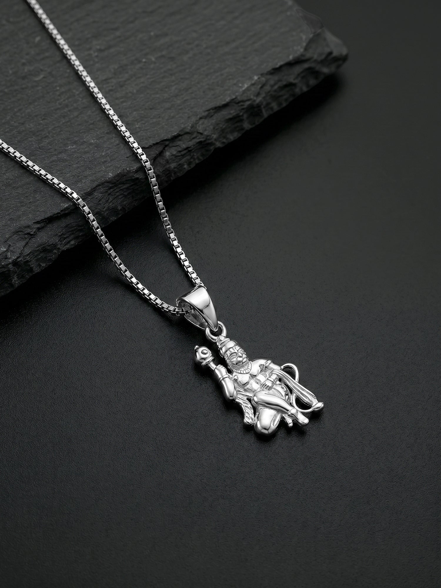Silver Anjaneya Pendant With Box Chain For Him