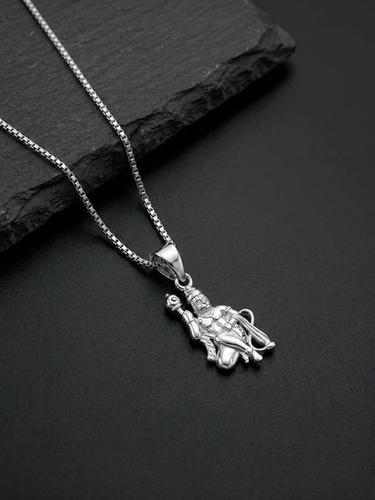 Silver Anjaneya Pendant With Box Chain For Him