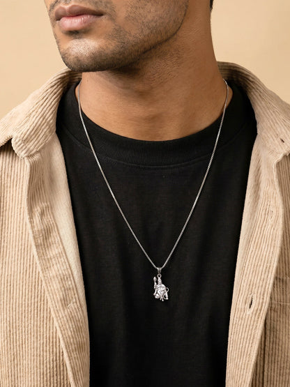 Silver Anjaneya Pendant With Box Chain For Him