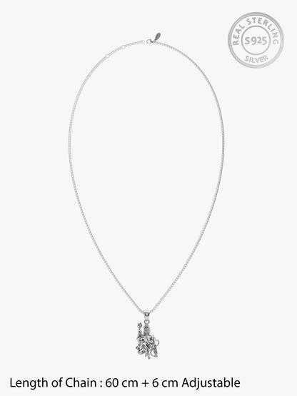 Silver Anjaneya Pendant With Box Chain For Him