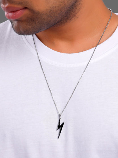 Black Rhodium Thunder Pendant With Box Chain For Him