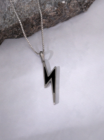 Black Rhodium Thunder Pendant With Box Chain For Him