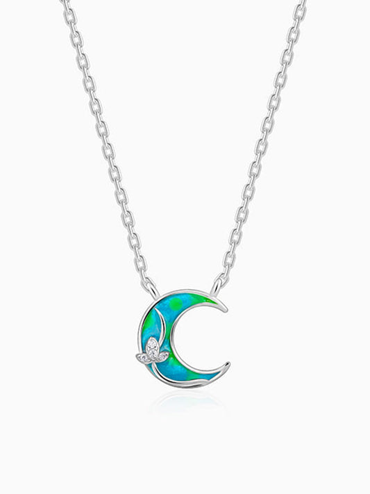 Silver The Moon Pendant With Link Chain