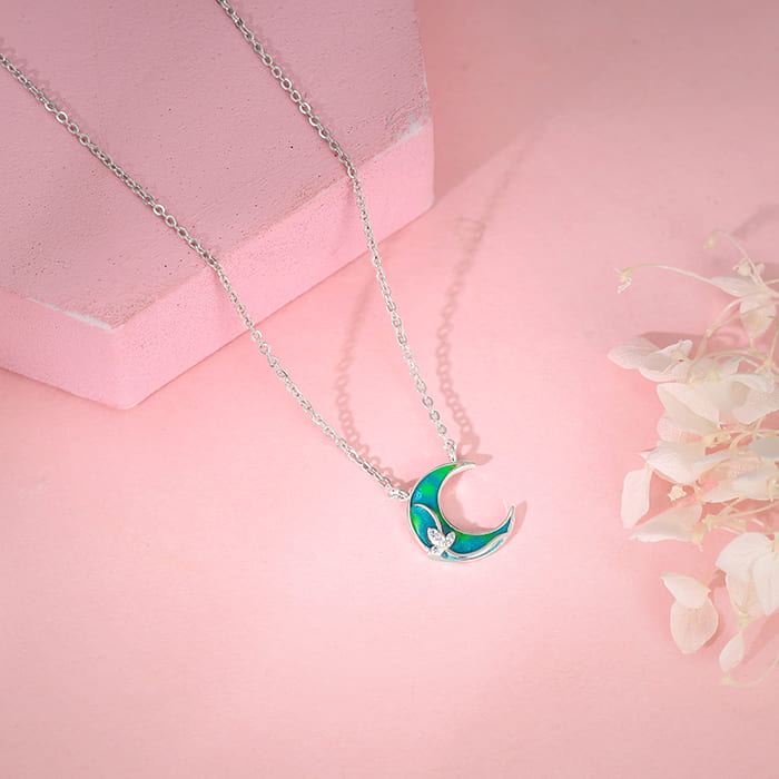 Silver The Moon Pendant With Link Chain - Image 1