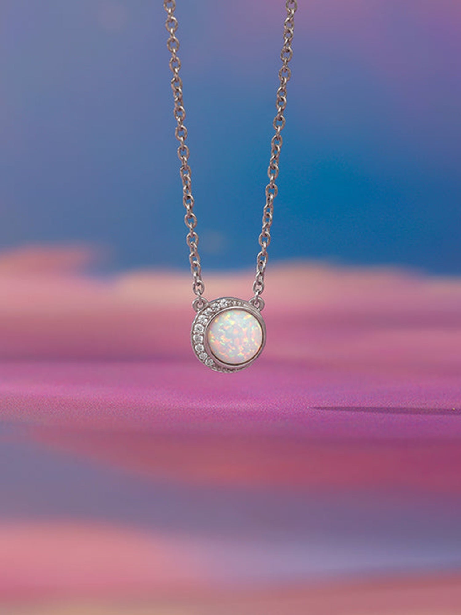 Silver Opal Moon Necklace
